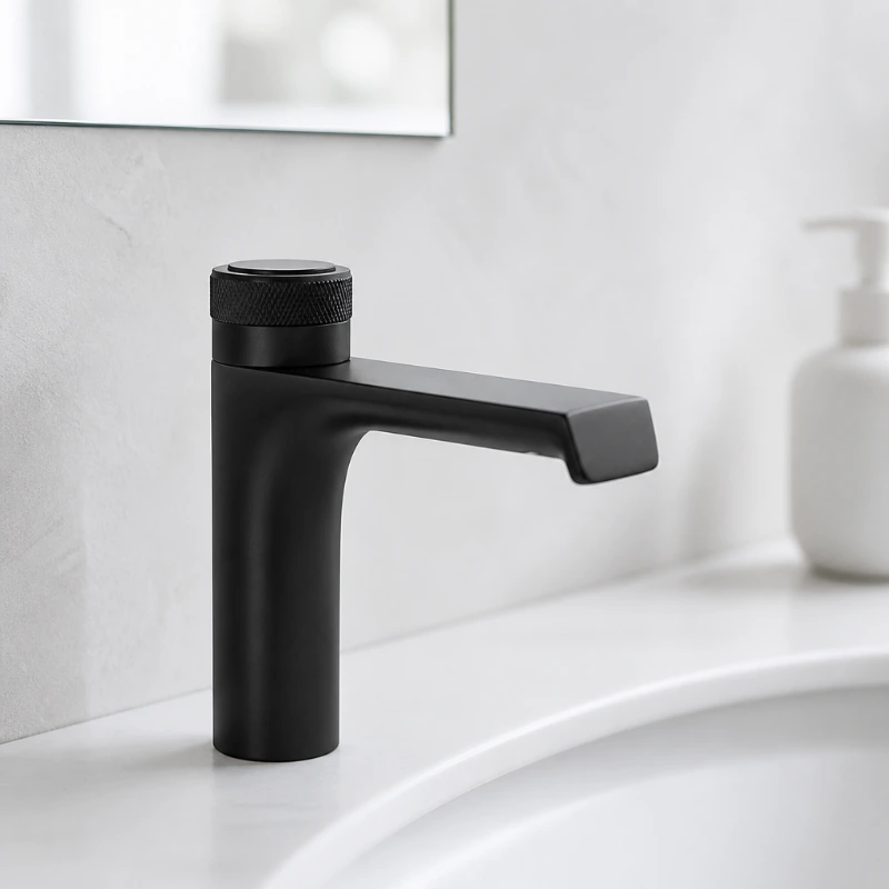 Pepejal Brass Knurled Handle Deck Mounted Basin Faucet Tap Mixer